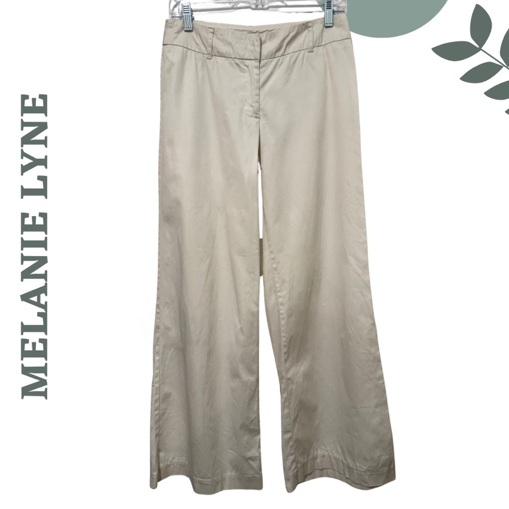 Melanie Lyne Beige Wide Leg Career Pants Size 2 Stretch - Picture 3 of 7